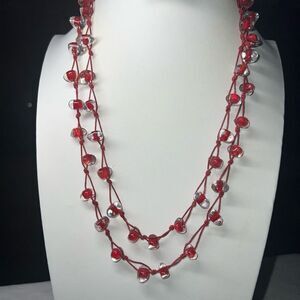 Vintage Glass Bead Knotted Cord Necklace (shown double)